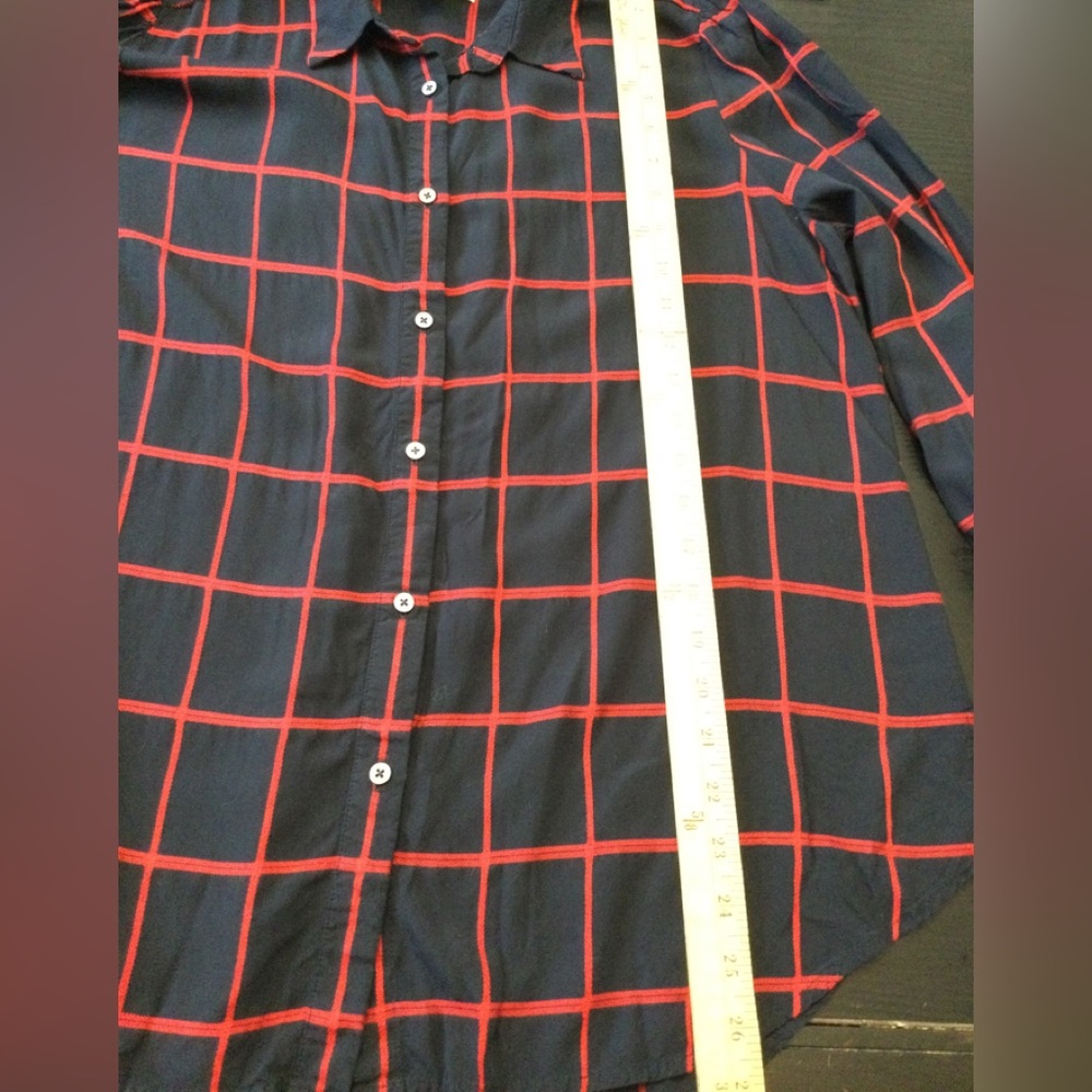 Loft Black/Blue Red Square Pattern Button Down Ra… - image 3